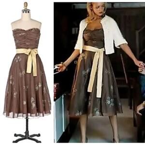 Anthropologie Odille Strapless Pleated Peppermint Tea Dress 4P 4 Petite SP PS